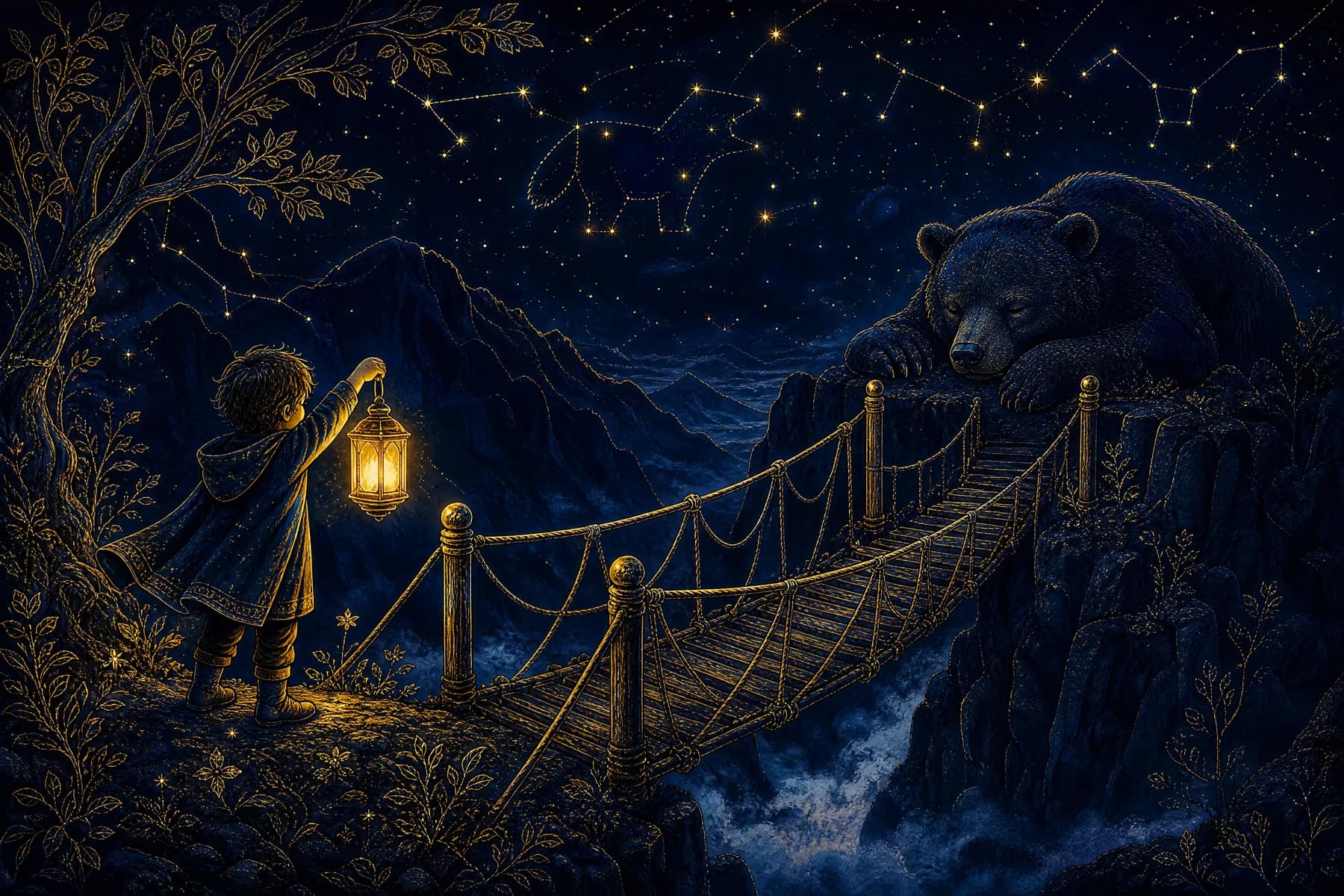 A spread from Noor and the Kind Dark, illustrated in the Starlight Ink style