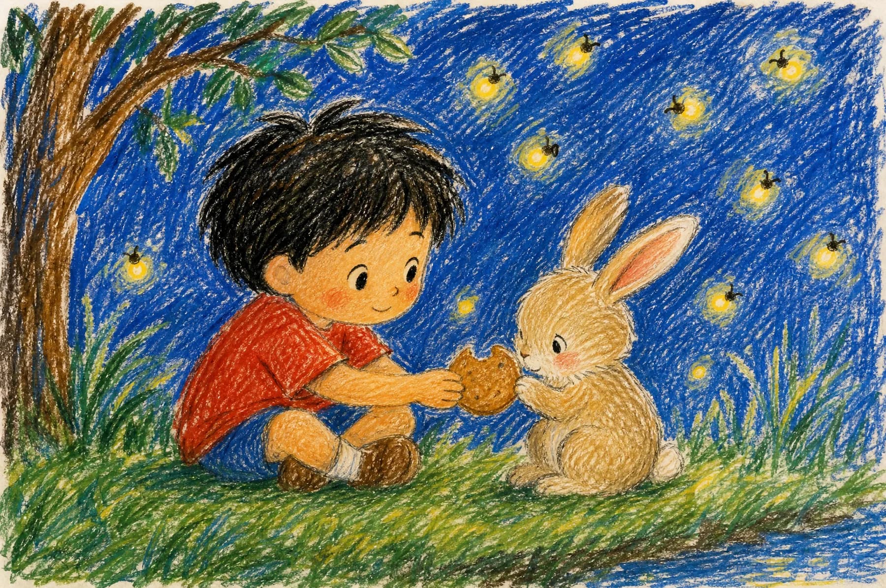 A spread from One Biscuit, Two Friends, illustrated in the Crayon & Pencil style