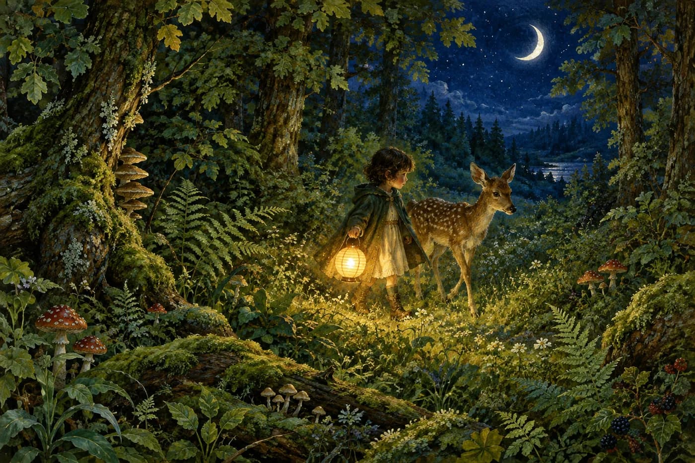 The same meadow scene rendered in the Woodland style