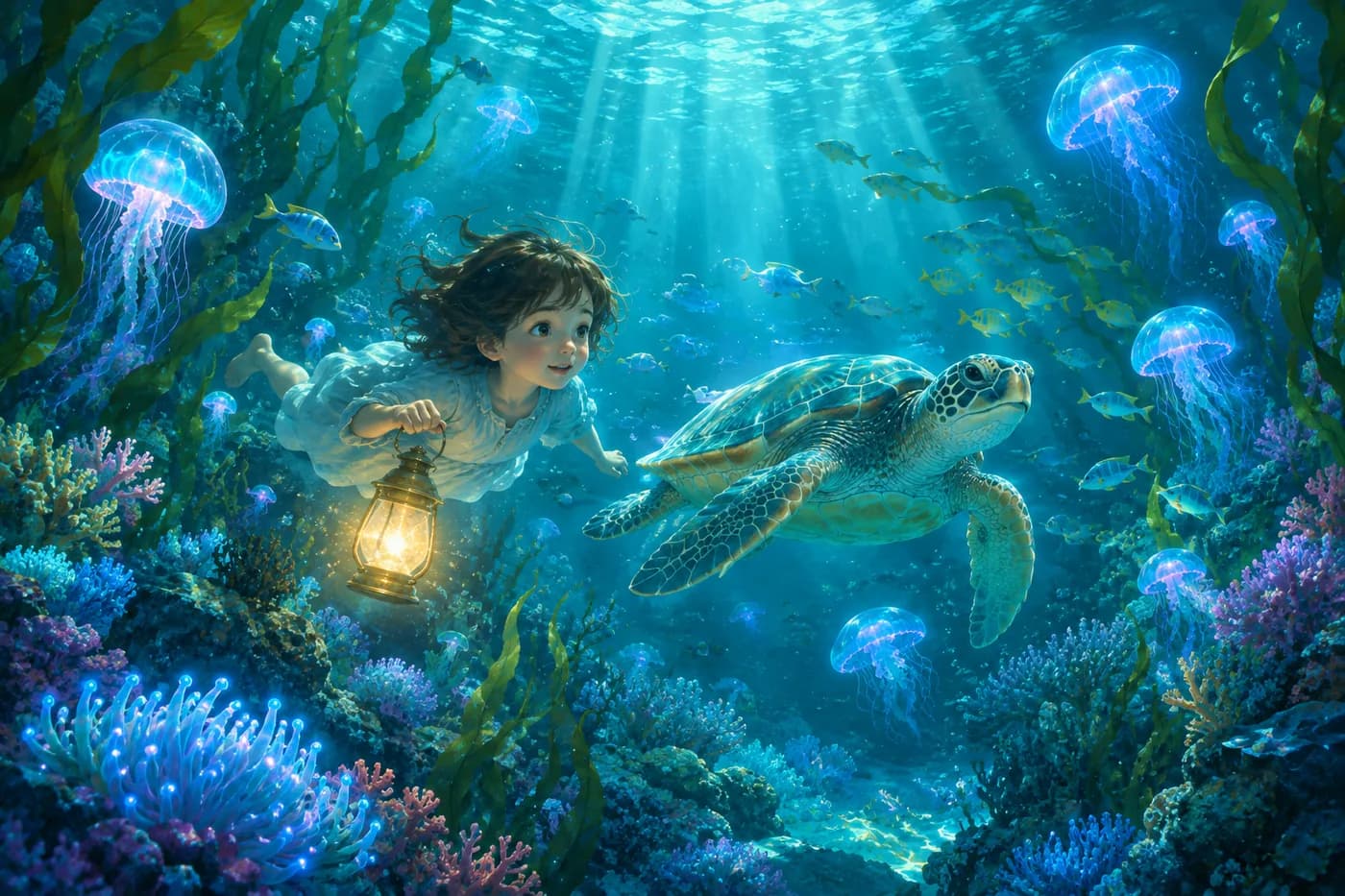 The same meadow scene rendered in the Ocean Deep style